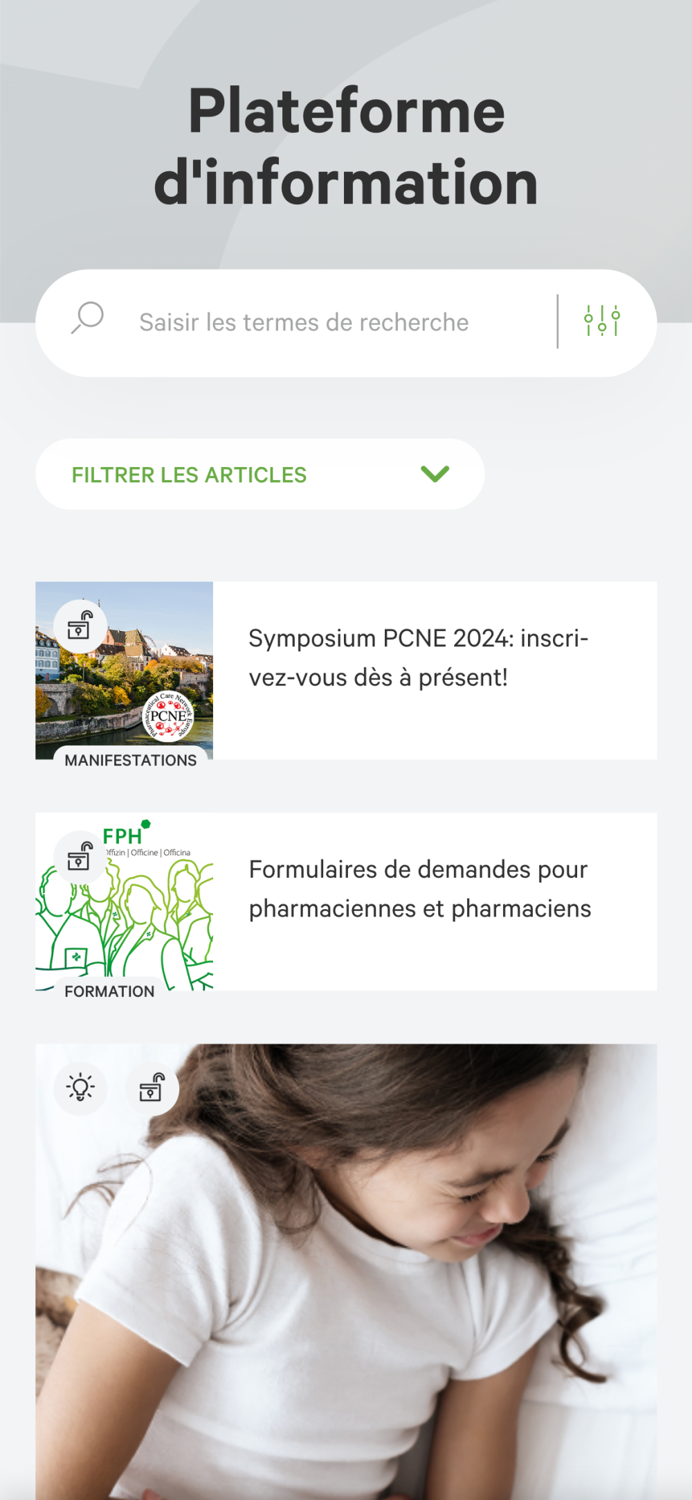 Mobile Design der Startseite vom PharmaSuisse Infoletter